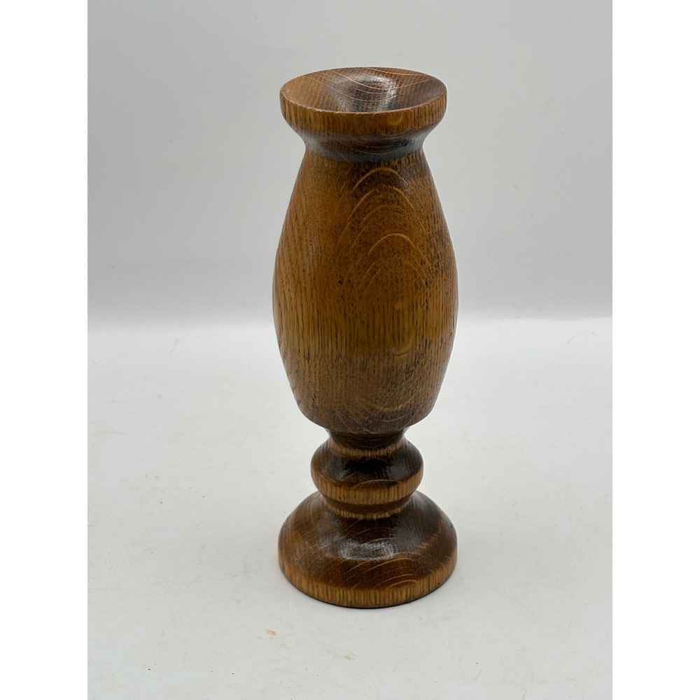 9" Hand Turned Solid Wood Bud Vase Brown Pedestal Flower Minimalist Earthy